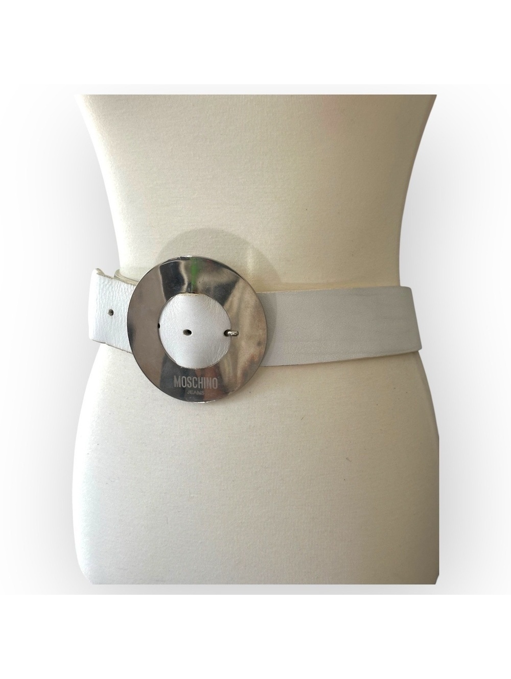 MOSCHINO JEANS White Silver 90's Oversized Round Leather Belt